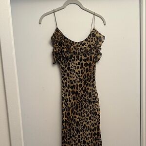 Vintage Leopard Ruffle Midi Dress